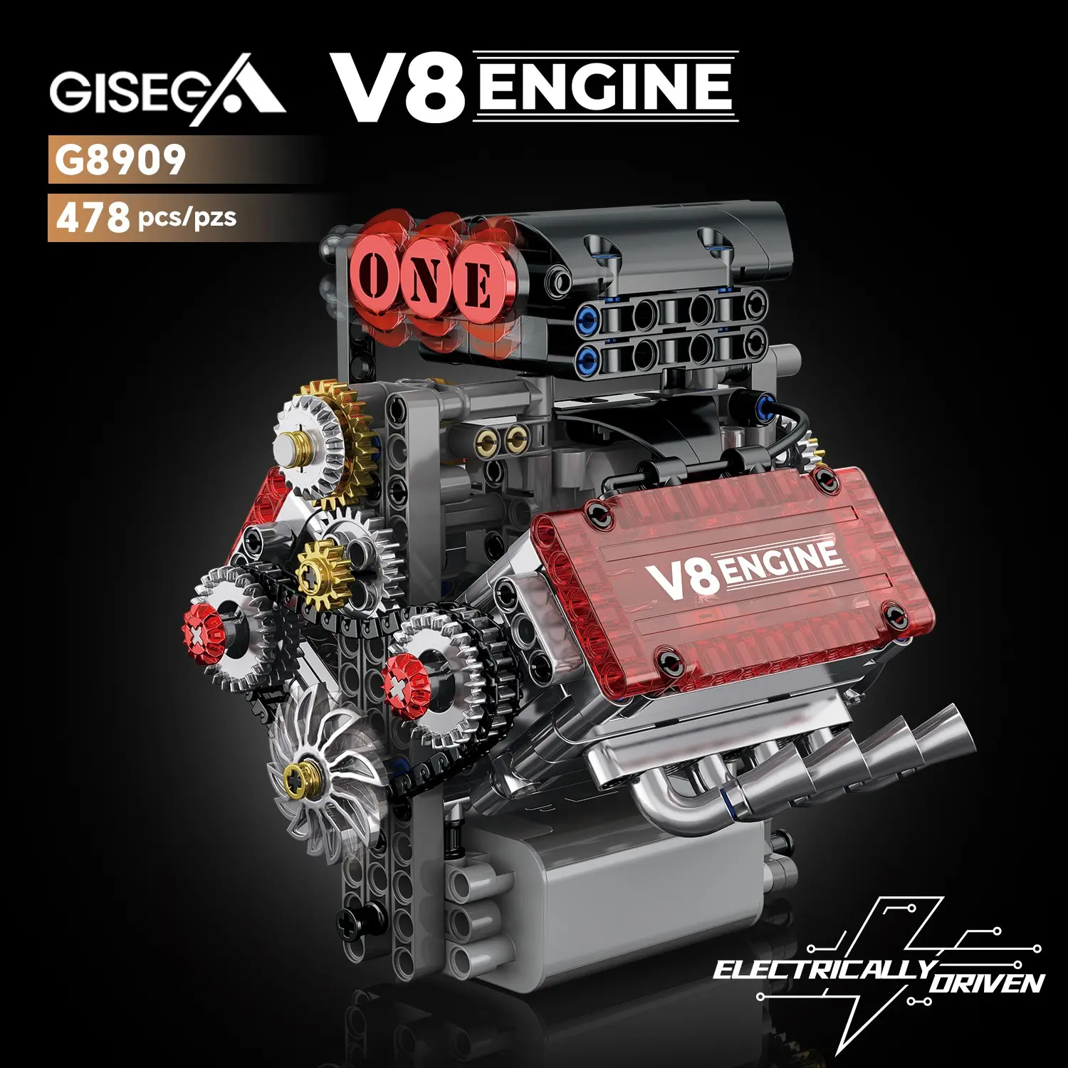 V8 Engine Building Blocks Interlocking Building Block Set Electrically Drive Motorized Simulation Technical Car Parts Bricks Assembly Model Toys Creative Toys Birthday Christmas Halloween Gifts For Kids Adult