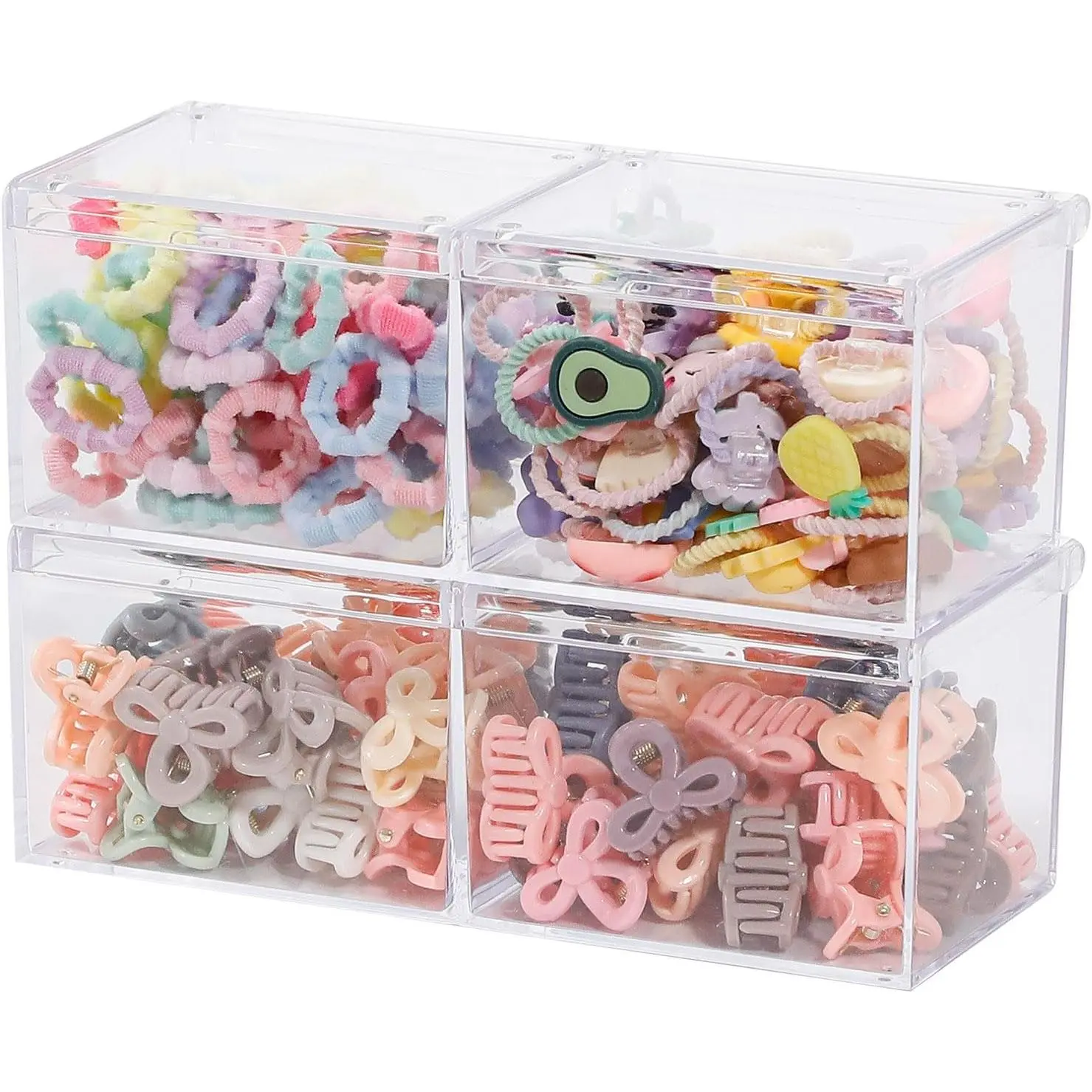 2 Pack Small Hair Ties Organizer Box for Girls, Plastic 2 Compartment Hair Accessories Storage Container for , Clear Women Scrunchy Display Case for Drawer