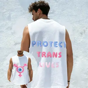 Men 100% Cotton Sleeveless Tank Top, Protect Trans Lives Transgender Symbol Double-Sided Print Vest, LGBTQ Pride Casual Muscle Tank for Pride Parades, Daily Streetwear, Summer Workout & Party Outfits