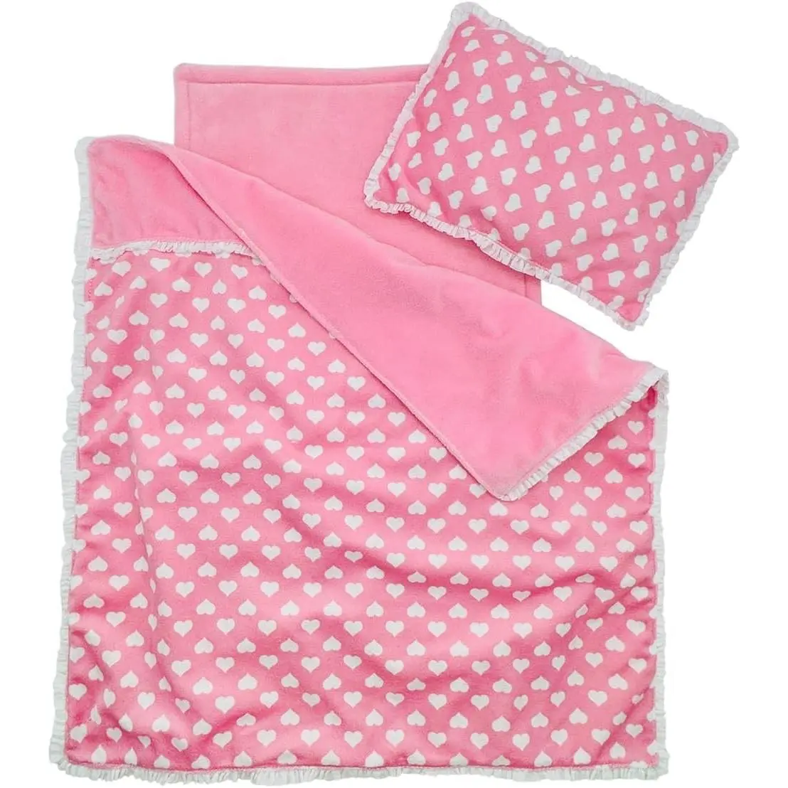 Baby Doll Accessories Dollhouse Bedding Set - Doll Blanket, Pillow & Mattress Playset for 18" Dolls,Gifts for Boys Girls Ages 3 4 5 Year Old (Pink Heart)