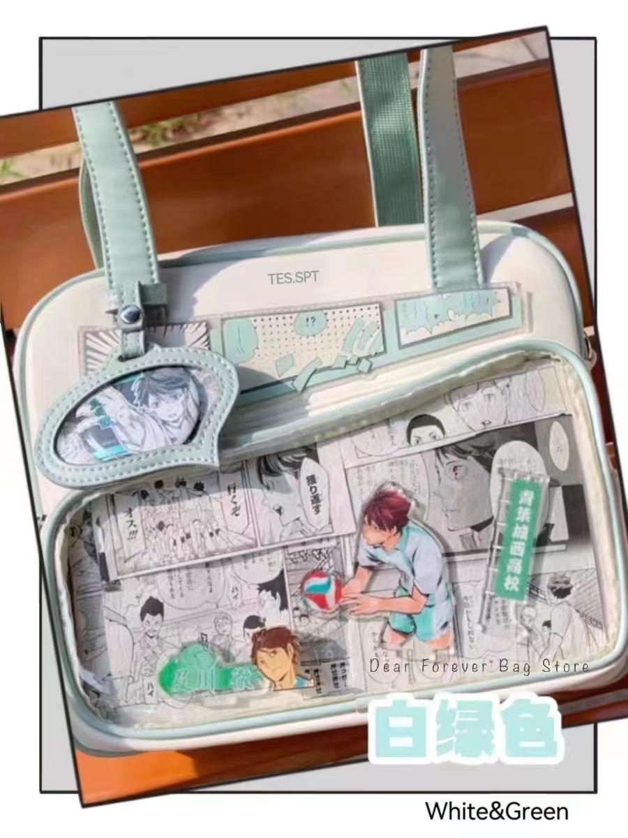 Unisex Graffiti Cartoon Fashion Ita Bag Japanese Style Kawaii Shoulder Crossbody Bags Transparent Front Pocket DIY Tote Handbags