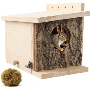 Squirrel Nesting Box - Easy Assembly Squirrel Houses for Outside Nesting, Wooden Nesting Box for Squirrels,Chipmunk,Bird and Small Animals