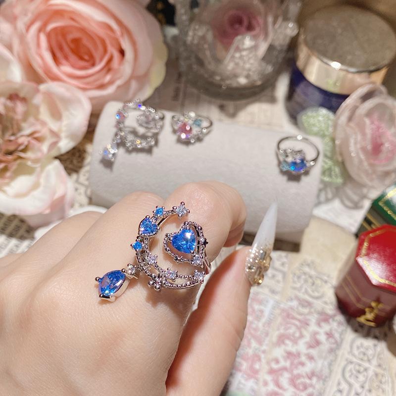 Laboratory-Grown Sapphire Adjustable Ring.Pink Diamond Design With Sparkling Star Patterns.Simple Jewelry Ring For Women.
