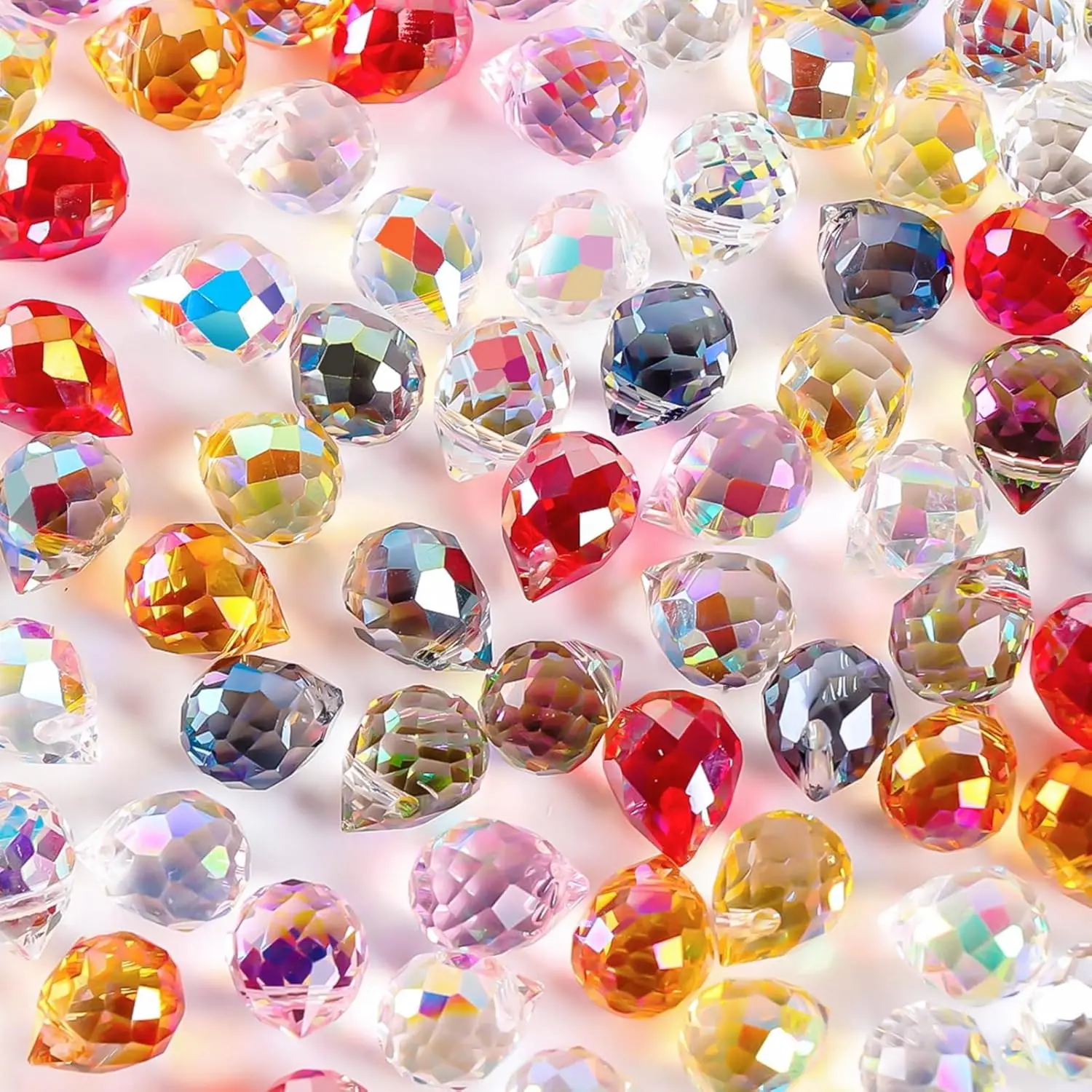 Crystal glass beads, 95pcs mixed color inlaid crystal beads for jewelry making, sparkling teardrop shaped jewelry beads, necklaces, bracelets, earrings, glass beads DIY craft, 8x10mm