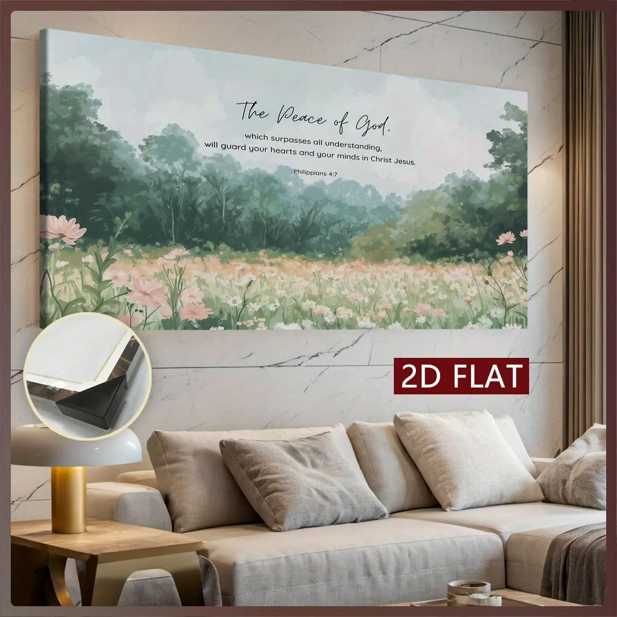 2D canvas, decorative painting, 1 piece wooden framed canvas wall decor--Quiet wildflower pastoral inspirational quote, waterproof and odorless horizontal painting, suitable for living room, bedroom, office decoration--Spring and autumn wildflower print,