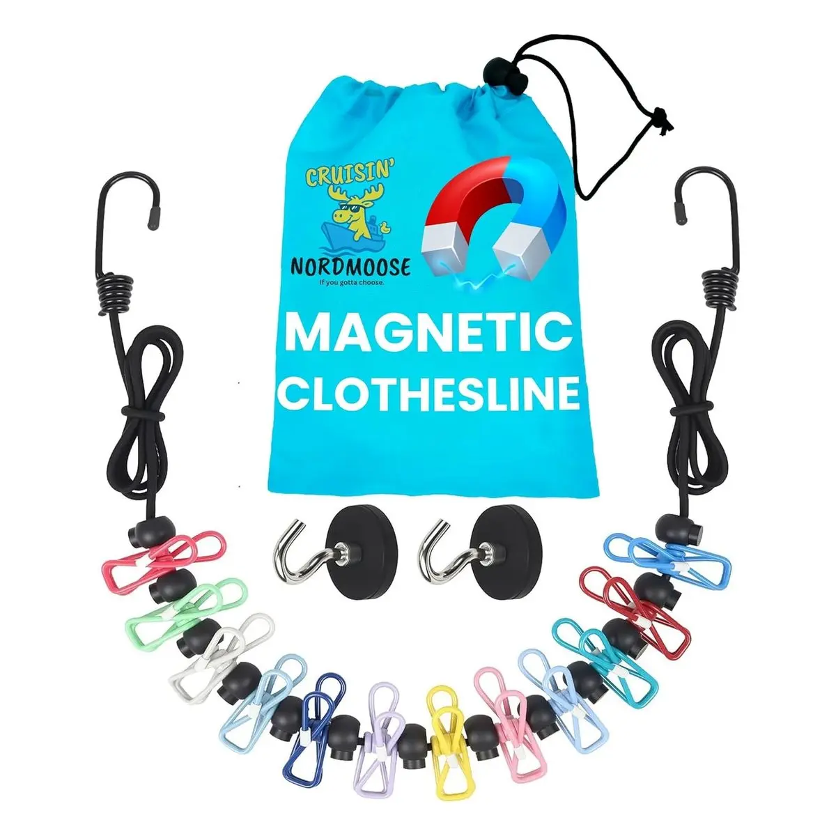Magnetic Laundry Clothesline - 2026 Version Cruise Ship Cabin Approved, Rubber Coated Non-scratch Metal Magnets, Retractable Lightweight Laundry Tool Accessories, Friend