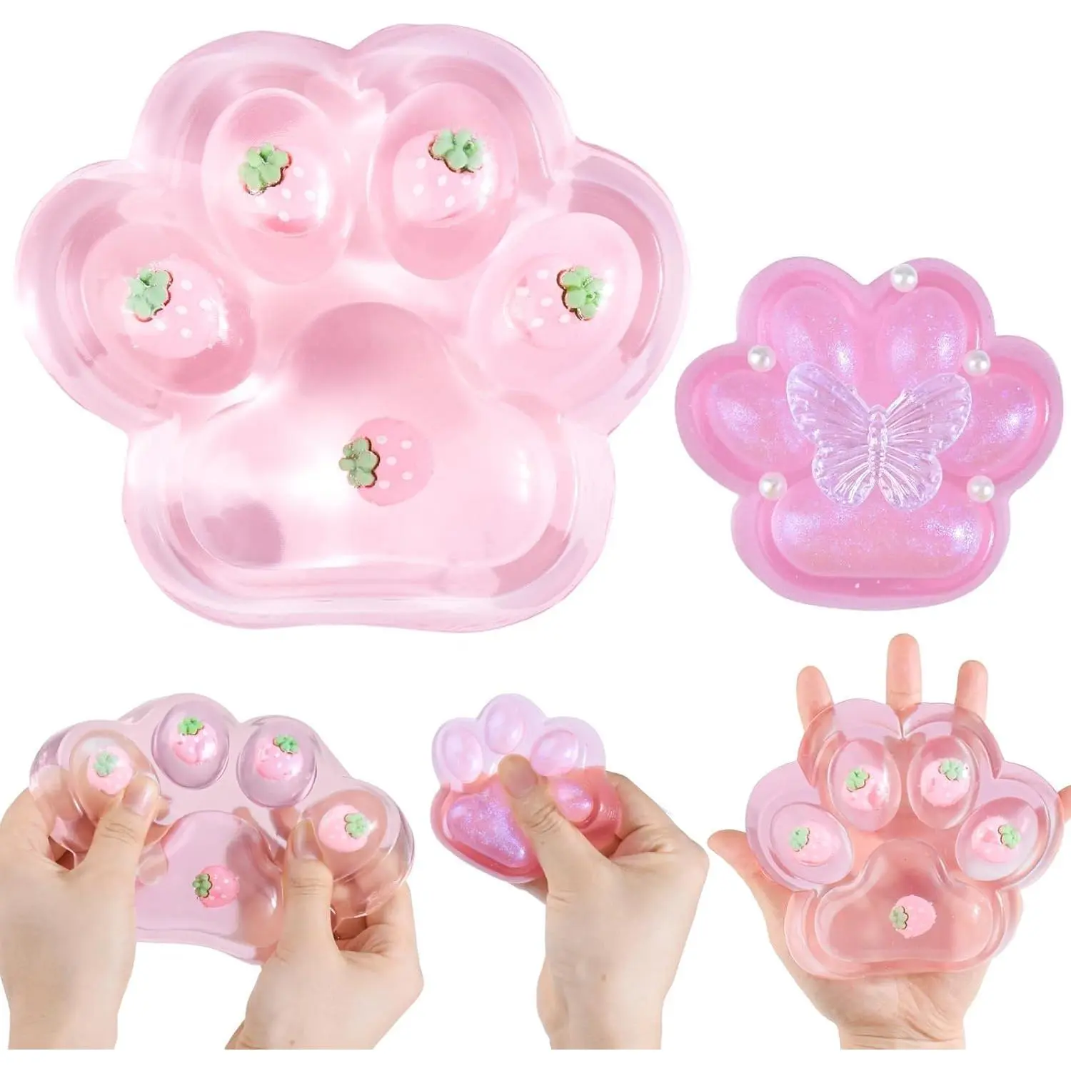 2PCS Large Cat Taba Squishy Paw,Cute Soft 5.3"&3.2" Strawberry Squishy Toys | Pink Taba Squishy Pack Squeeze Toys Sensory Stress Relief,Fidget for Adults Kids Party Favors Safe&Non-Toxic TPR Material