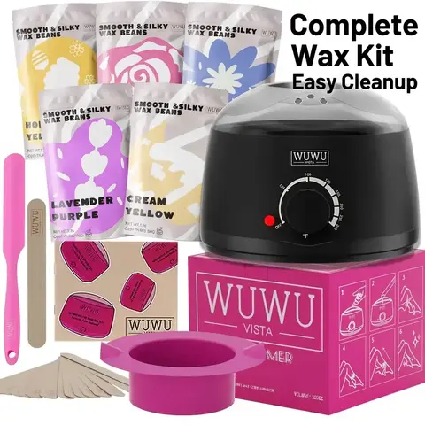 19-Piece Professional Waxing Kit for Hair Removal, US Plug Wax Heater with 5 Packs Hard Wax Beads and Reusable Silicone Applicators, Wax Warmer Kit, Smooth Skin Care Solution, Waxing Set #GLOBAL PICKS