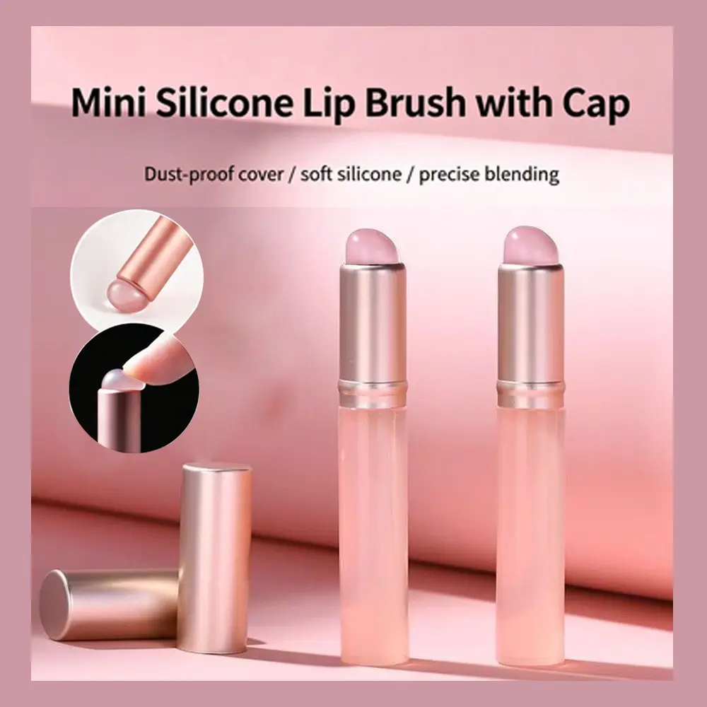 2pcs Silicone Lip Blending Brushes with Dust Cover, Soft Silicone Lipstick Brushes, Smooth Handle, Makeup Cosmetic Tools