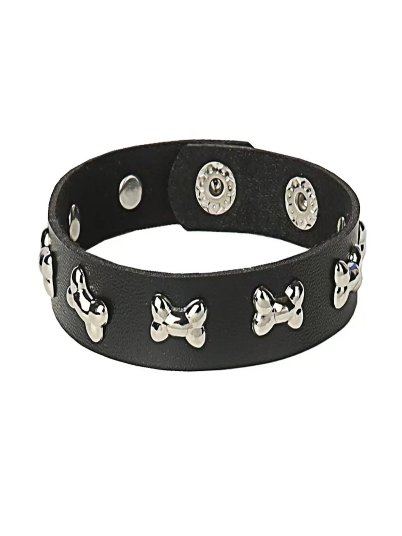PU Leather Bone Shape Stud Wide Cuff Bracelet, Multi-Snap Adjustable Punk Goth Pet Style Wristband, Unisex Alternative Streetwear Jewelry for Men Women, Ideal for Daily Outfit, Cosplay Party & Birthday Holiday Gift