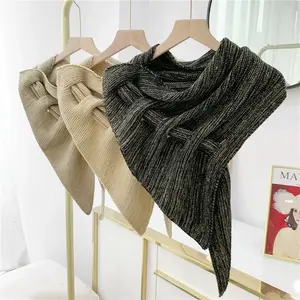 Elegant Knit Cross Wrap Scarf for Fall Winter, Triangle Hole Design Fashion Outer Shawl Neck Warmer