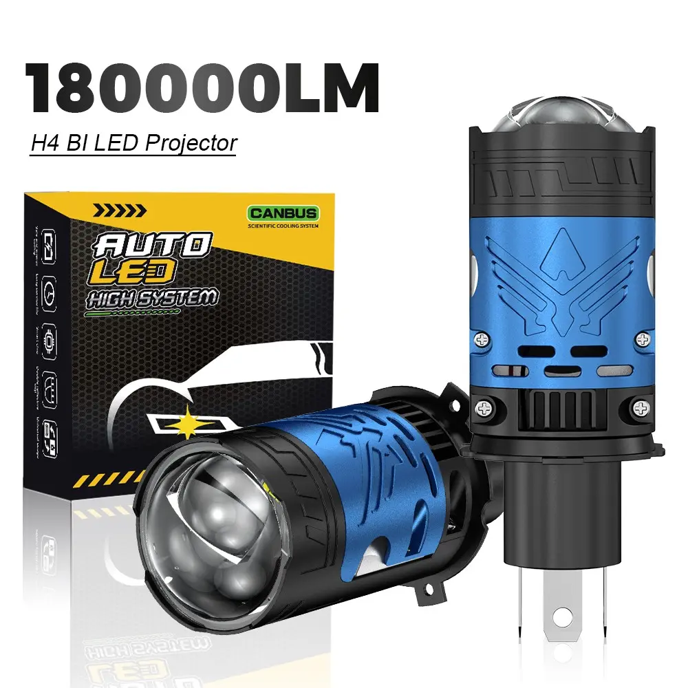 H4 LED Headlight Bulb Projector Lens, 180,000 Lumens, 6500k Color Temperature, Turbo Fan, for Car/motorcycle, Model 9003/hb2, High Lumen Headlight