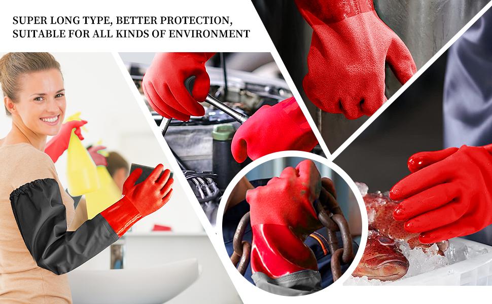 Full Arm Pond Gloves with Cotton lining Extra Long Waterproof Glove for Pond Cleaning/Machinery Industry 25-inch