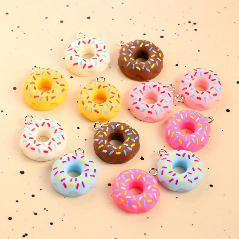 23pcs 6-Color Resin Doughnut Pendants Suitable for Jewelry Making, DIY Earrings & Bracelets - 6 Vibrant Colors (Donut Charms) with Hole for Bead Stringing, Crafting Accessories for & Jewelry Designs