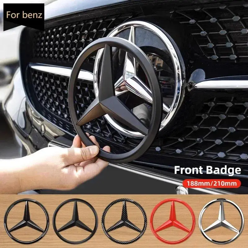 1pc ABS Plastic Car Front Grille Badge Emblem Cover Sticker Fit for Mercedes Benz W204/W205, W212, W213, W177, W176, W117, X253, W247 (188mm, 210mm)