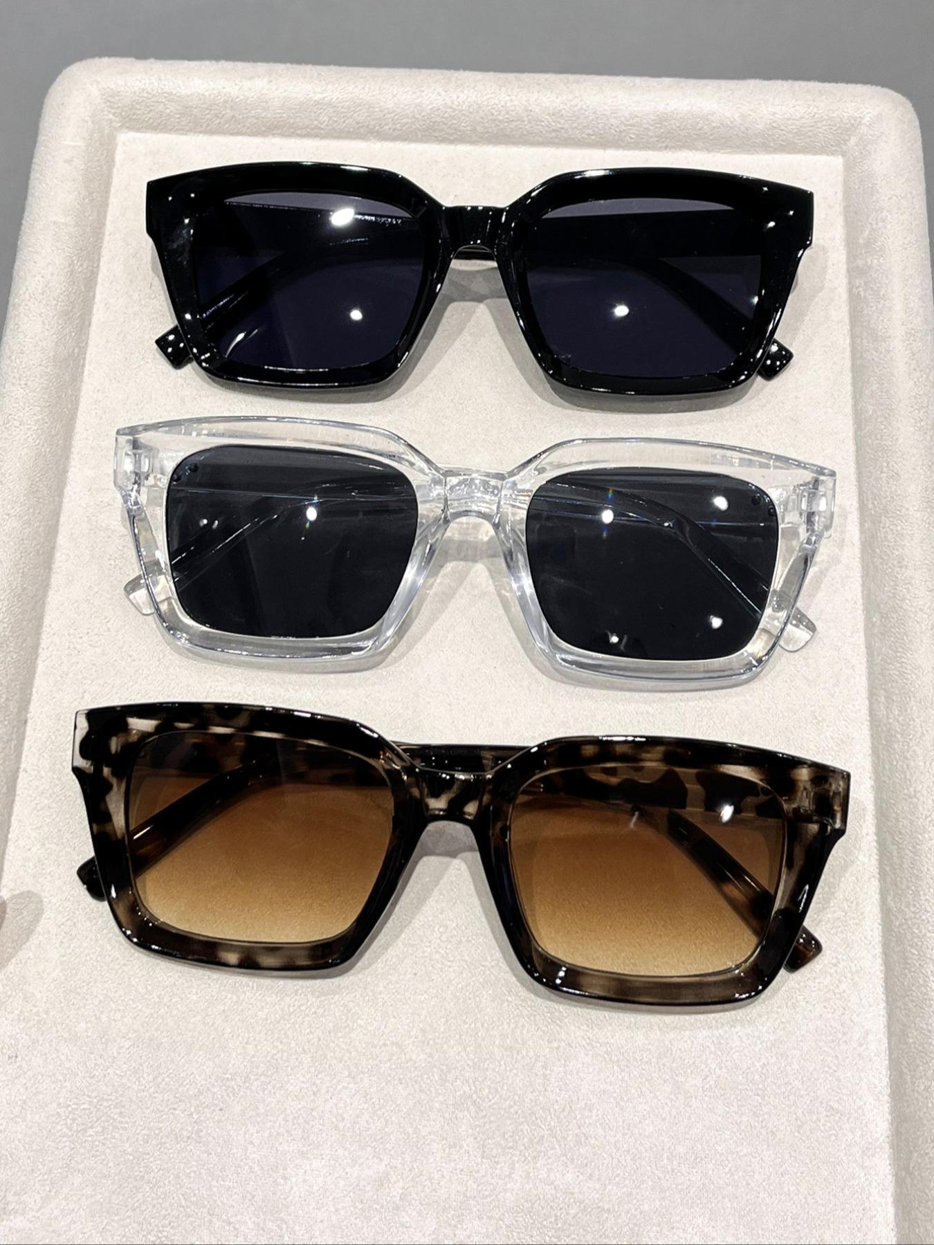 Unisex Simple Eyeglasses Set in Leopard, Clear and Solid Color , Trendy Square Frame Eyeglasses for Everyday Use, Fashion Accessories for Outdoor Activities, Leopard Pattern Eyeglasses, Stylish Square Frames