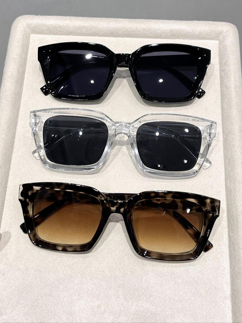 Unisex Simple Eyeglasses Set in Leopard, Clear and Solid Color , Trendy Square Frame Eyeglasses for Everyday Use, Fashion Accessories for Outdoor Activities, Trendy Casual Eyeglasses