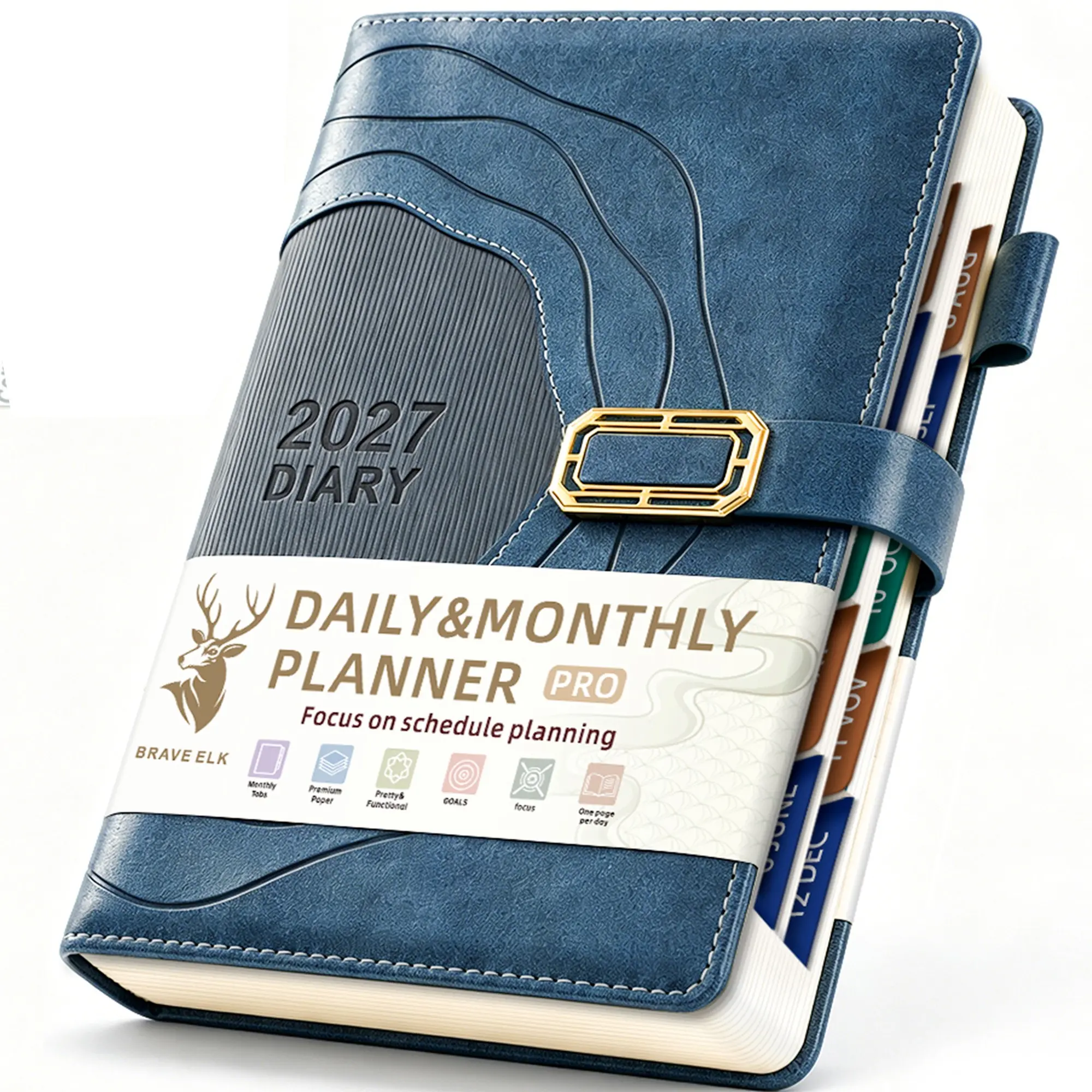 2027 Planner Hardcover A5 | 400 Pages Daily & Monthly Productivity Planner 2027 with Ribbon Bookmarks & Color Side Index | Soft Faux Leather Cover, Lay-Flat Binding | Portable for Daily Planning & Organizer