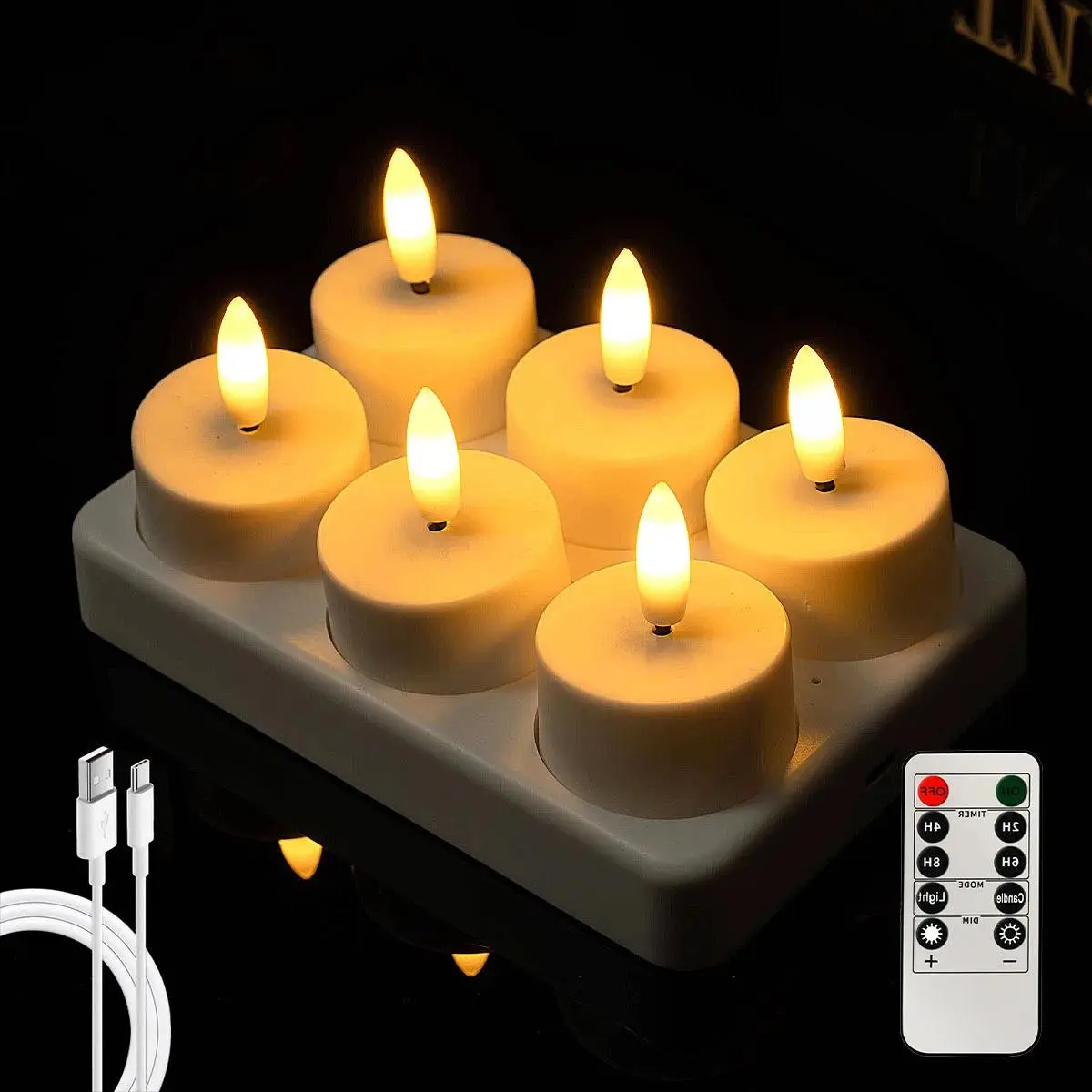 6/8/12pcs Rechargeable Remote Control LED Candles, Contemporary Flameless Flicker Effect Electronic Lamps for Indoor Home Decor & Gift
