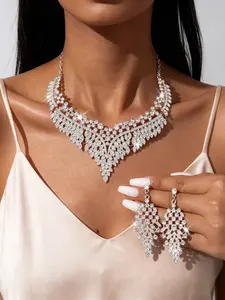 Luxury Rhinestone Leaf Drop Earrings Necklace Set, Elegant Jewelry Gift Box, Perfect for Special Occasions, High-Quality Design