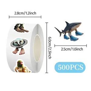 500pcs/Roll Tung Tung Sahur Italian Brainrot AI Abstract Sealing Sticker DIY PVC Laptop Decals Decoration Stiker Reward Gift Toy