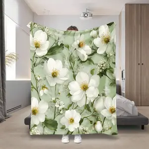 Soft Light Green & White Flannel Bedspread - Modern Leafy Floral Eucalyptus Pattern Bed Cover, All- Cozy Bedding Suitable For Sofa, Dorm, Office - Green White Light Green Bedspread