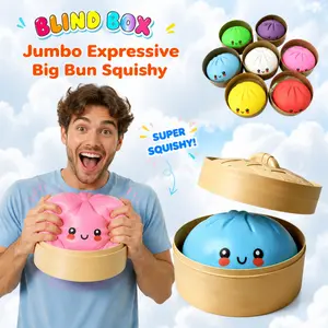 10.6" Expressive Big Bun Squishy Slow Rising TPR Fidget Toy, Blind Box Random Style Dumpling Sensory Squeeze Toy, Food Shaped Anti-Stress Desk Decor, Calming Anxiety Relief Gift for Teens Adults, Graduation Holiday Birthday Party Present