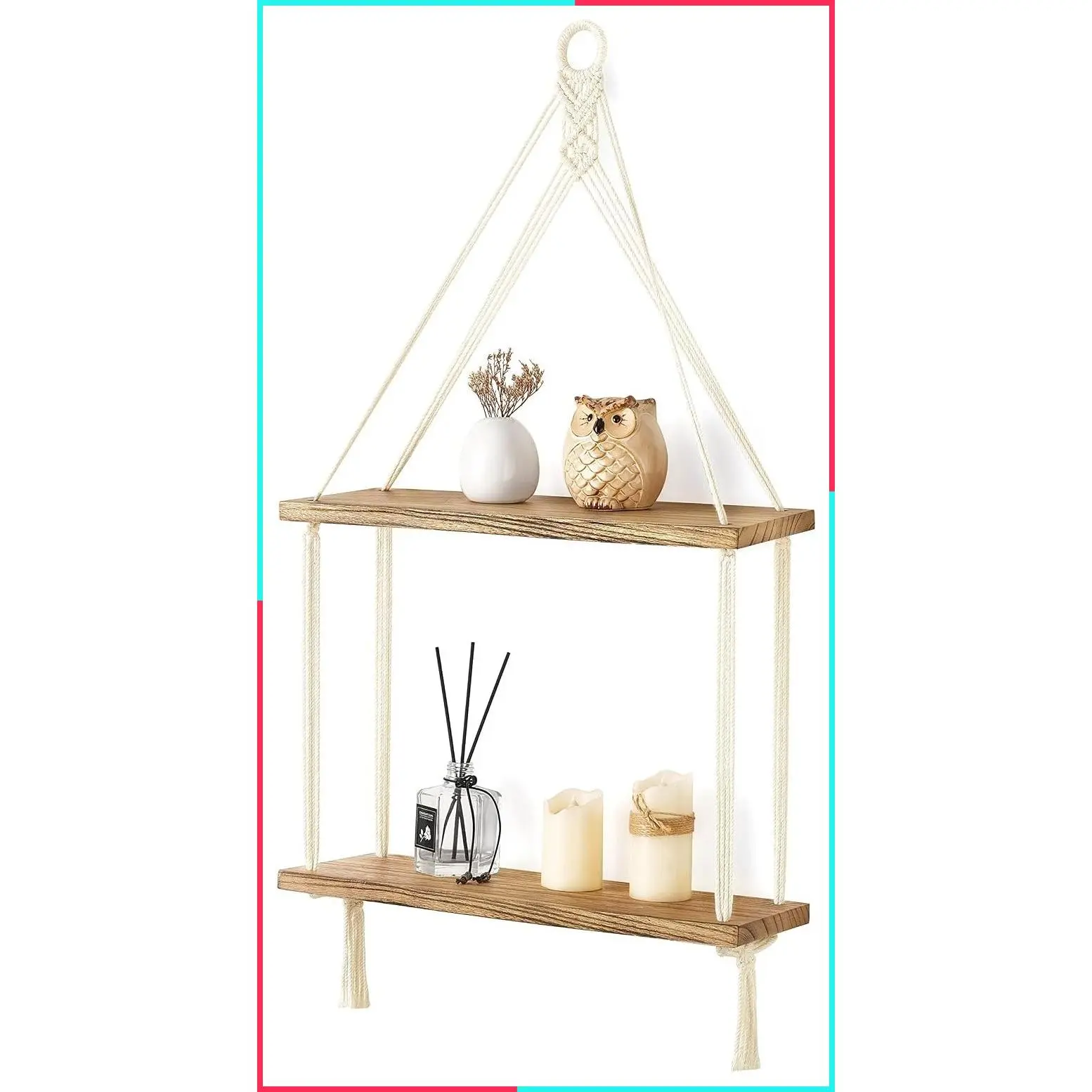 Boho 2-Tier Macrame Hanging Shelf Wall Decor for Teen Girls Room