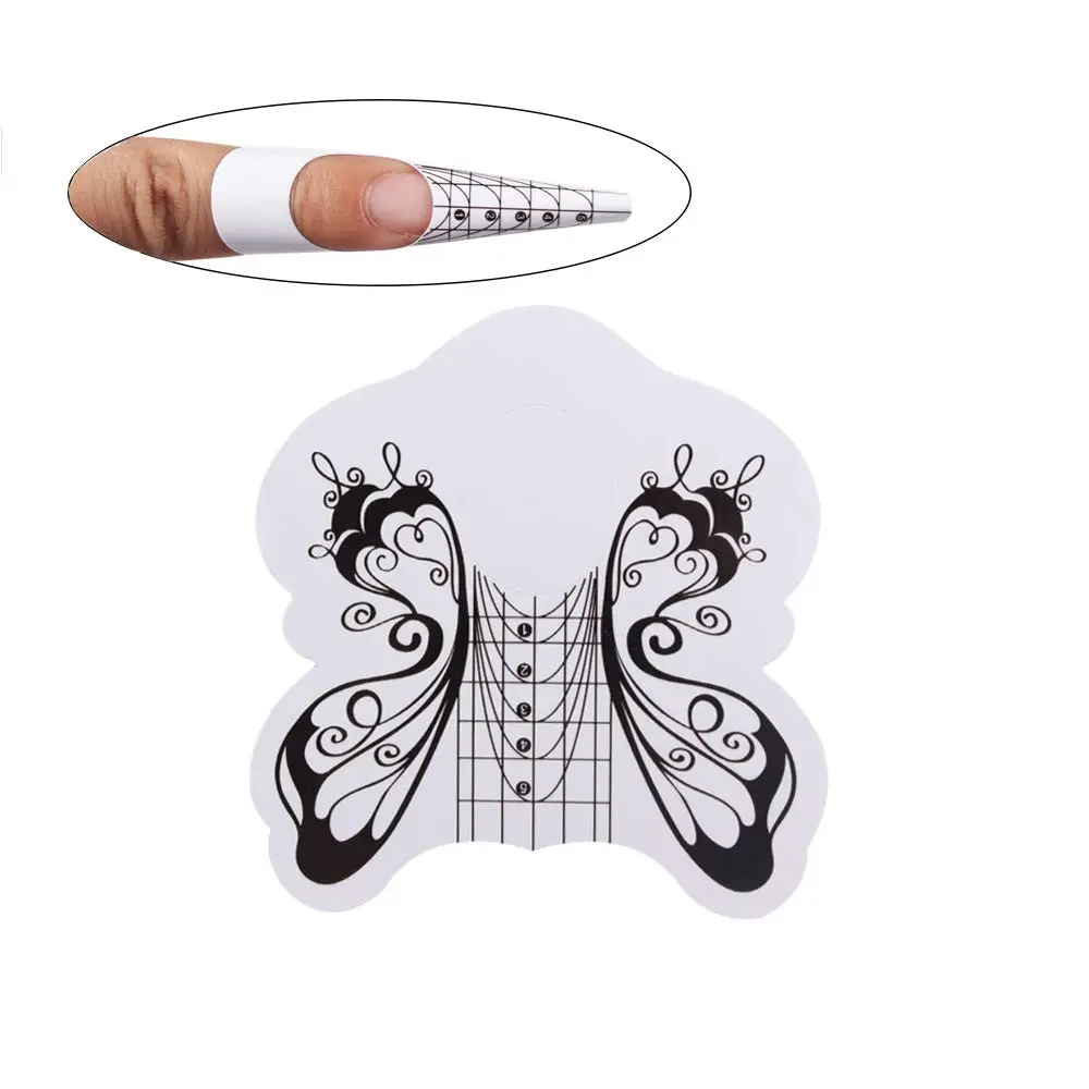 French Style Nail Extension Paper Forms, Butterfly Rectangular Nail Forms for UV Gel Nail Extensions, Available in 100 Pieces/Roll & 500 Pieces/Roll