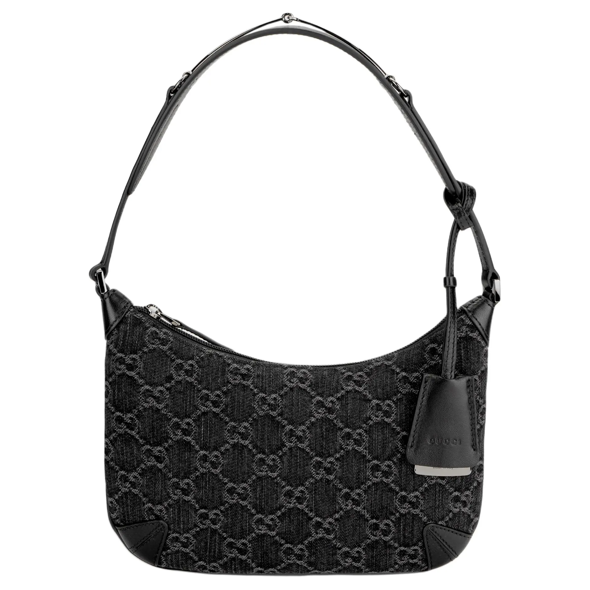 Gucci Horsebit Slim Handbag for Women – Black and Gray Denim with Leather Trim