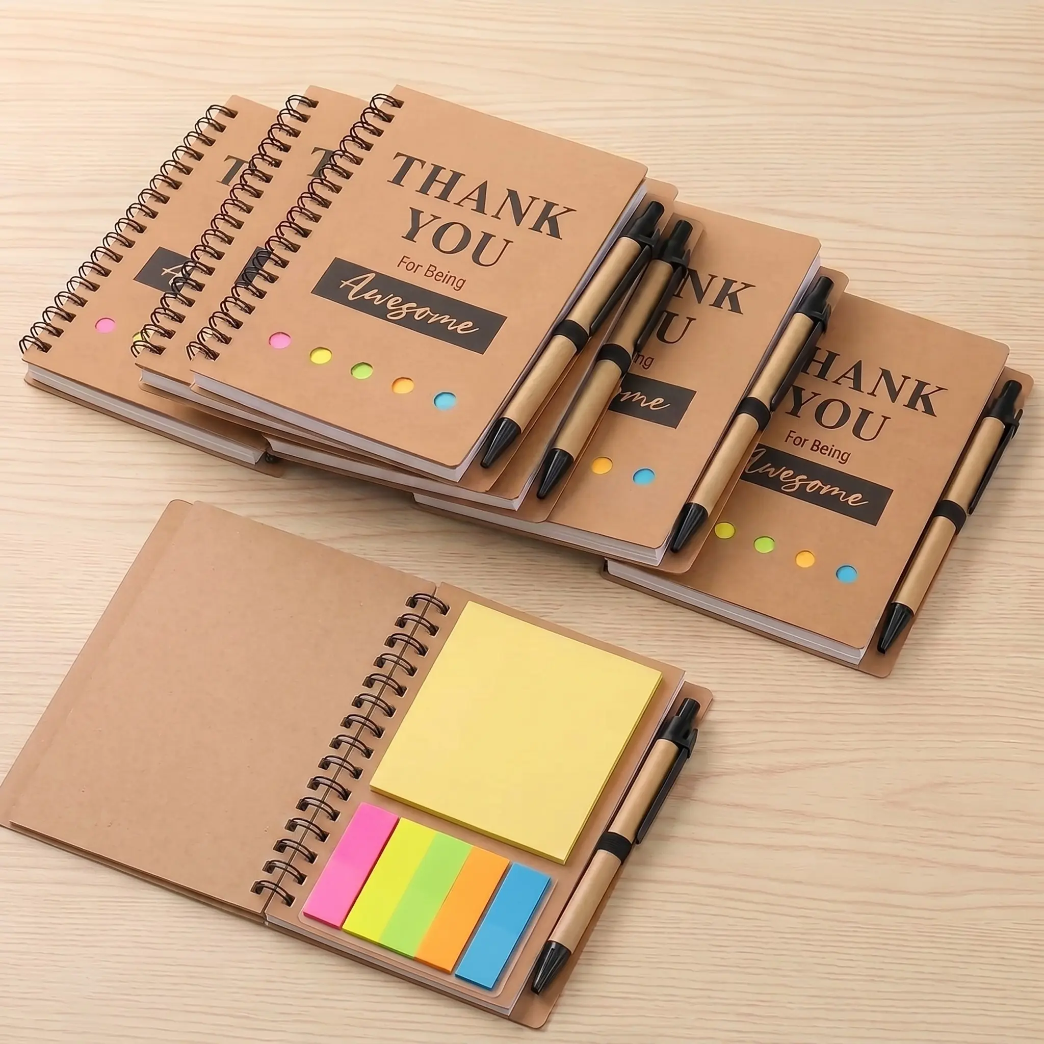 6 Sets Inspirational Notebook & Pen Gift Set, Thank You Employee Appreciation, Aesthetic Spiral Notebook with Sticky Notes & Pen, Cute Desk Supplies