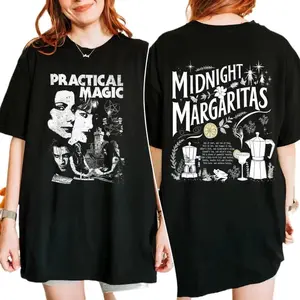 Midnight Margaritas Practical Magic T-Shirt, Vintage Feel Pigment Dyed Comfort Colors Tee with DTG Print, Faded Soft Cotton Unisex Relaxed Fit, Heavyweight Oversized Casual Streetwear, Halloween Vibes Graphic Tee