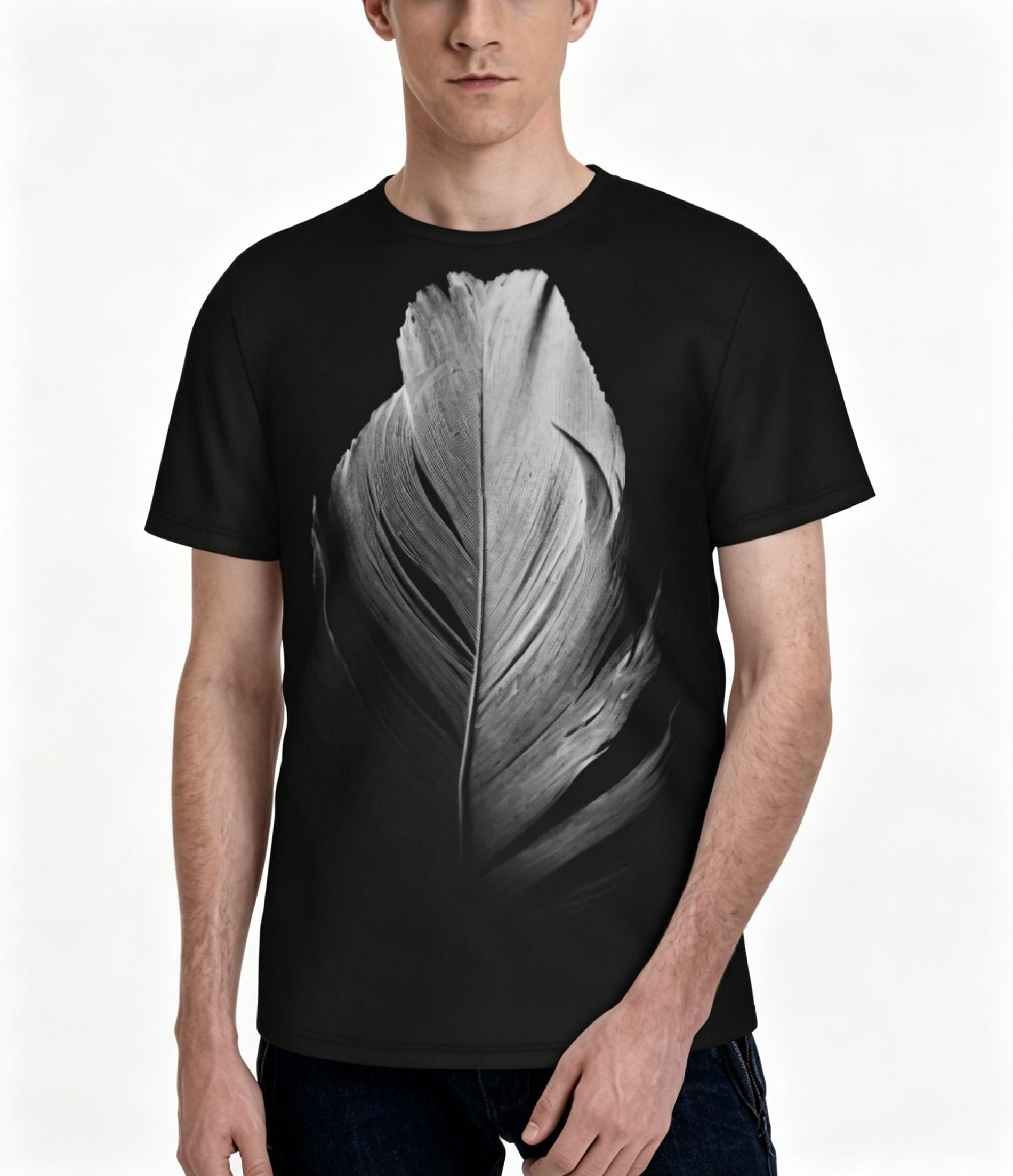 Black and white feather pattern summer all-over print short-sleeve 3D printed T-shirt, unisex outdoor comfortable top, party clothing, couple pattern, gift for friends