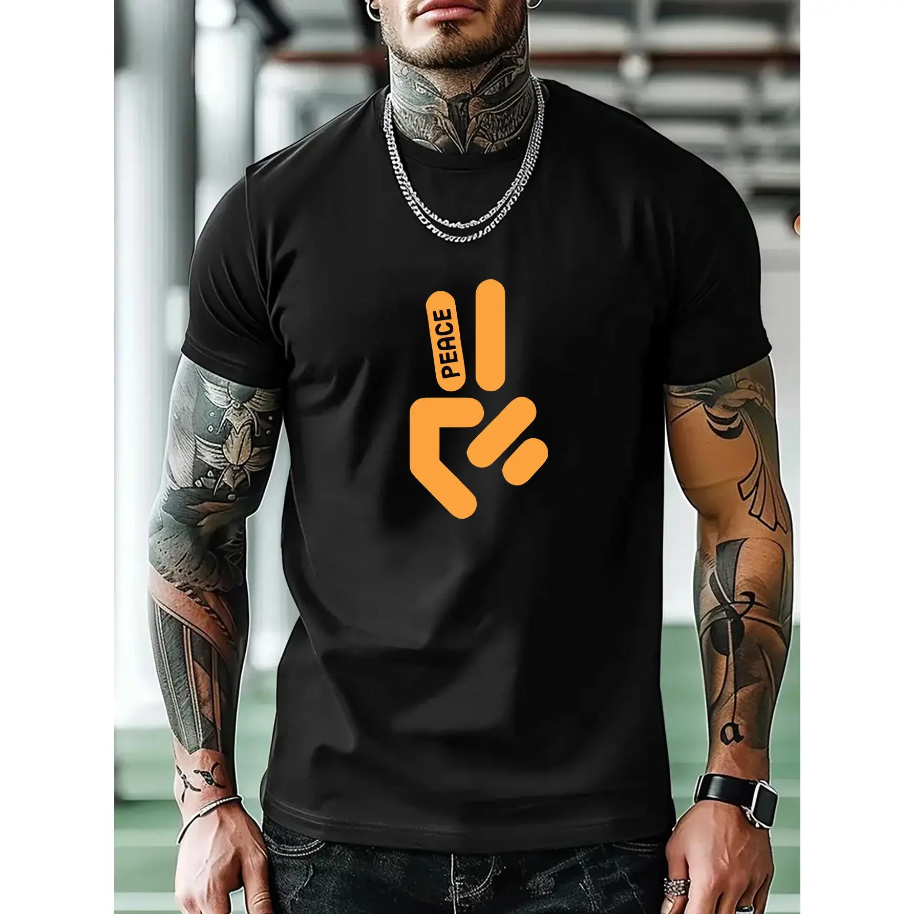 Men's Heavyweight 100% Cotton Crew Neck T-Shirt - All-Over Printed, Casual Loose Fit, Drop Shoulder, Slight Stretch, Plus Size, All-Season Top, Machine Washable, Do Not Dry Clean