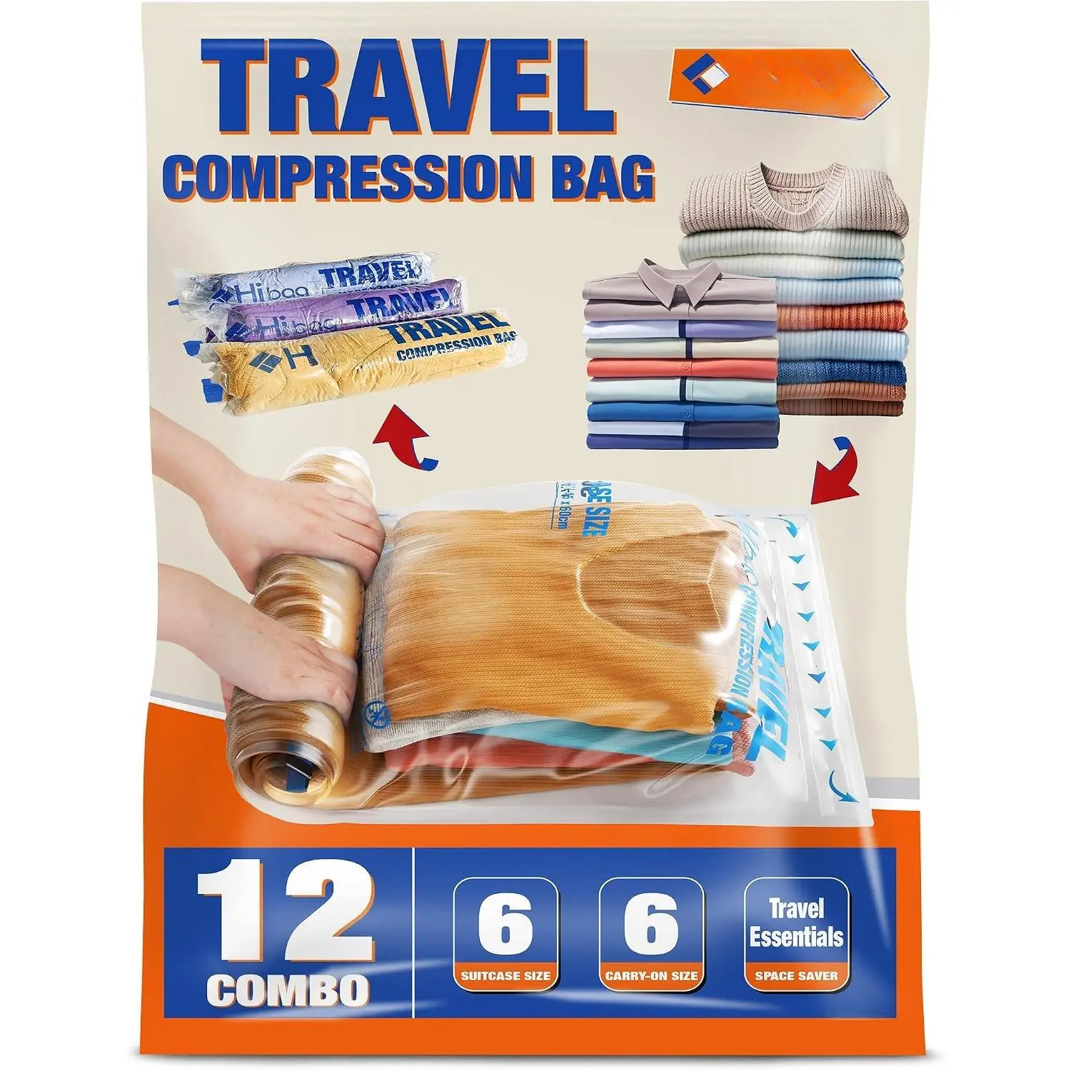 Compression Bags for Travel Essentials, Roll Up Bags No Vacuum Needed | for Cruise Flight, Extra Thick, Luggage Size Carry- Suitcase Backpack,