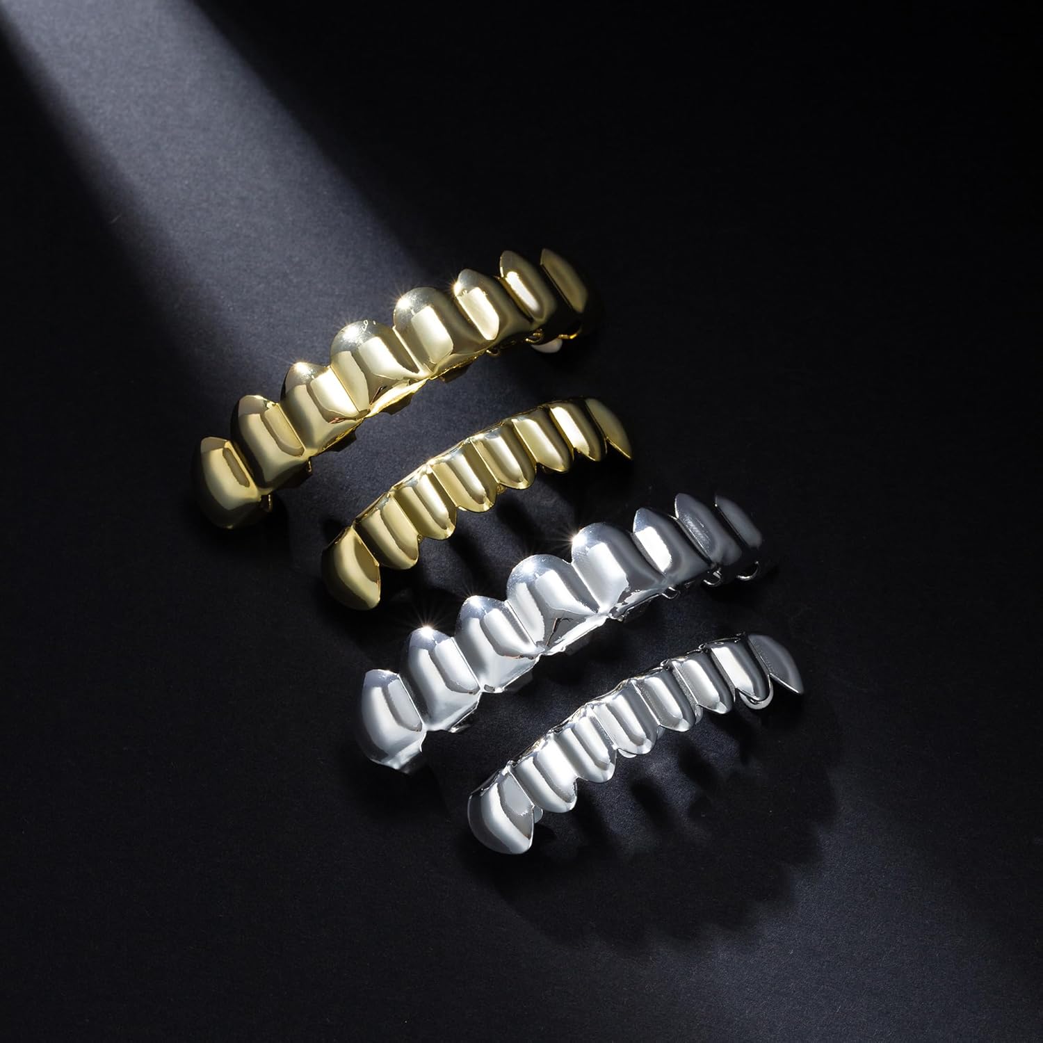 Grillz 14K Plated Gold Grills for Teeth Men 6-8 Teeth Caps Top Bottom Set Mens Mouth Dental Grillz Teeth Vampire Fangs