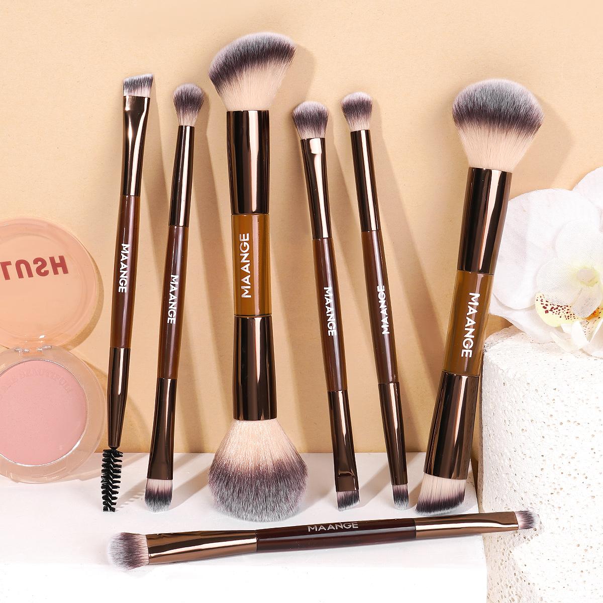 Maange 7-Piece Cosmetic Brush Set: Professional Dual-Ended, Multifunctional Makeup Brushes for Foundation, Concealer, Blush, Eyeshadow, Contour, Bronzer, Powder, Cruelty-Free Peach Dust, Makeup Accessories Gifts for Friends #GLOBAL PICKS
