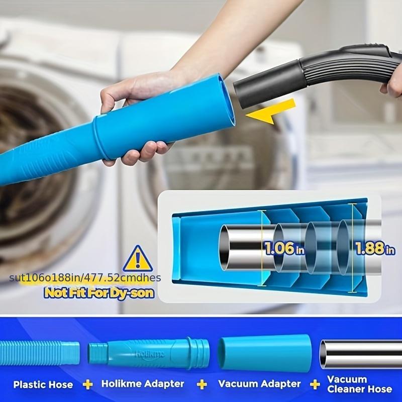 2-Piece Dryer Vent Cleaner Kit – Universal Vacuum Hose Attachment with Stretch Connector, Lint Brush and Flexible Tube, Compatible with All Vacuums, Quick Lint Remover Cleaning Tool – Blue
