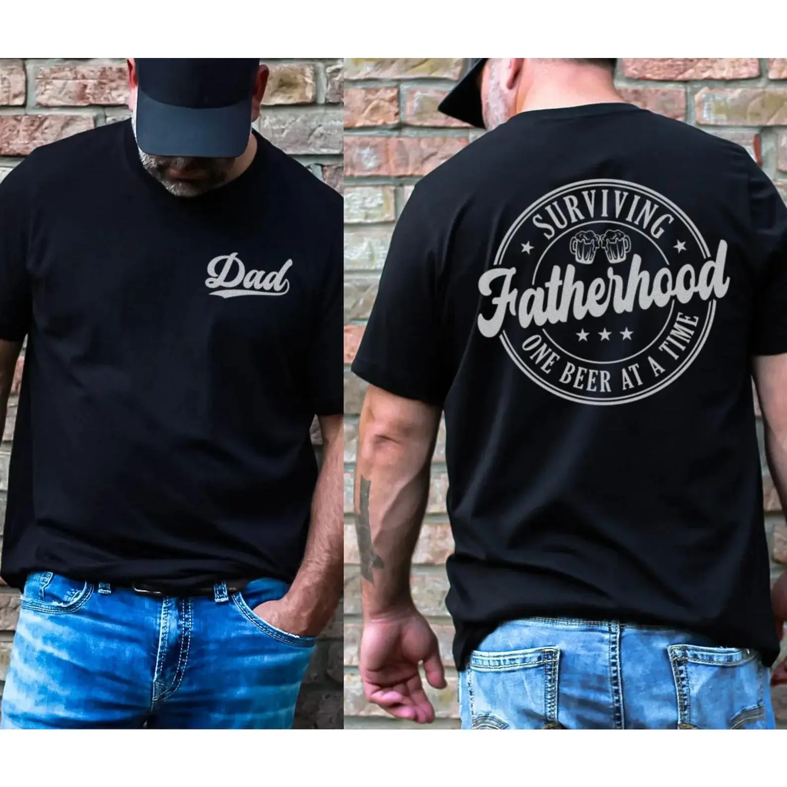 Men's Breathable Soft Dad Shirt - Surviving Fatherhood 1 Beer At A Time (Front & Back Print) - Gifts For Him, Father’s Day, Children’s Day Gift, 5XL Size LK00038TB