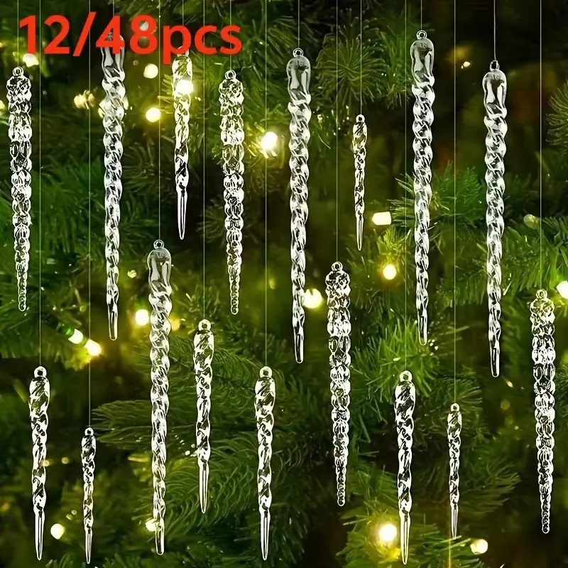 12/48pcs popsicle pendant decorations, acrylic material, used to decorate the Christmas tree, with wired hooks.