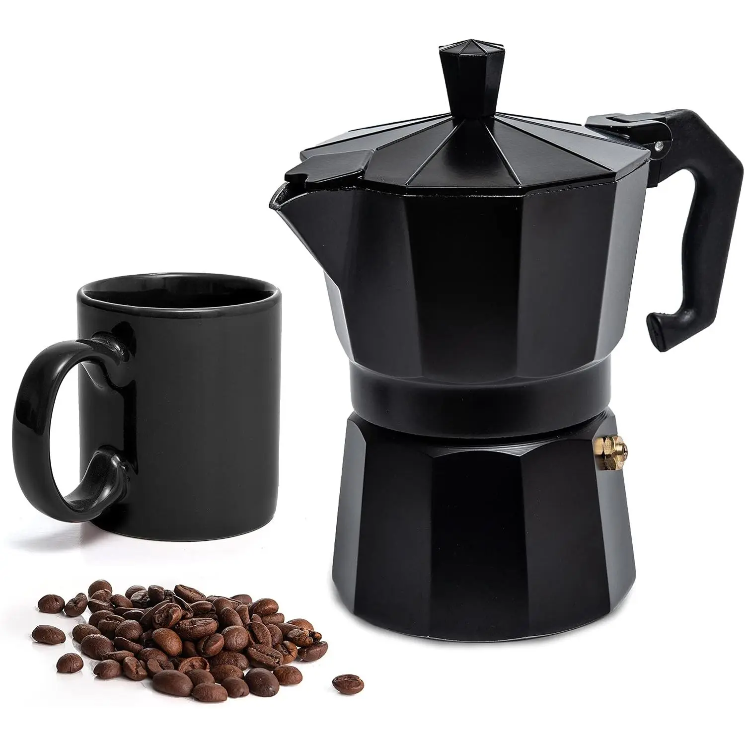 Black 3 Cup Moka Pot Cuban Coffee Maker, Moka Pot for Gas, Electric Stove Top, Classic Italian Coffee Maker, Stovetop Espresso Maker, Camping Pot Makes 3 Espresso Cup 5 Oz - Mug 4.4 Oz