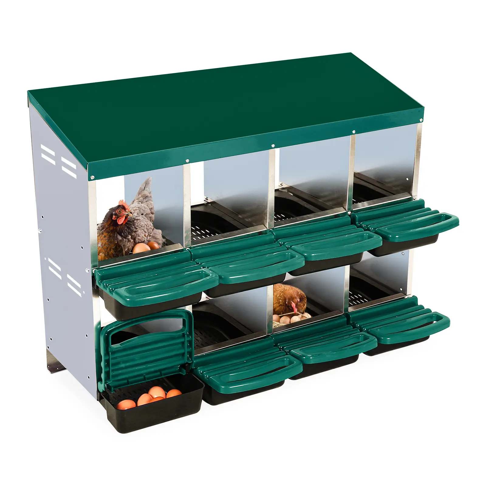 Galvanized Chicken Nesting Box – 8/10 Compartments, Roll-Out Eggs | Steel, Rust-Resistant | For Laying Hens, Poultry | Easy Collect, Anti-Pecking | Ventilated, Covered | Wall Mount or Stand | Farm & Coop Equipment | Durable Hygienic Design