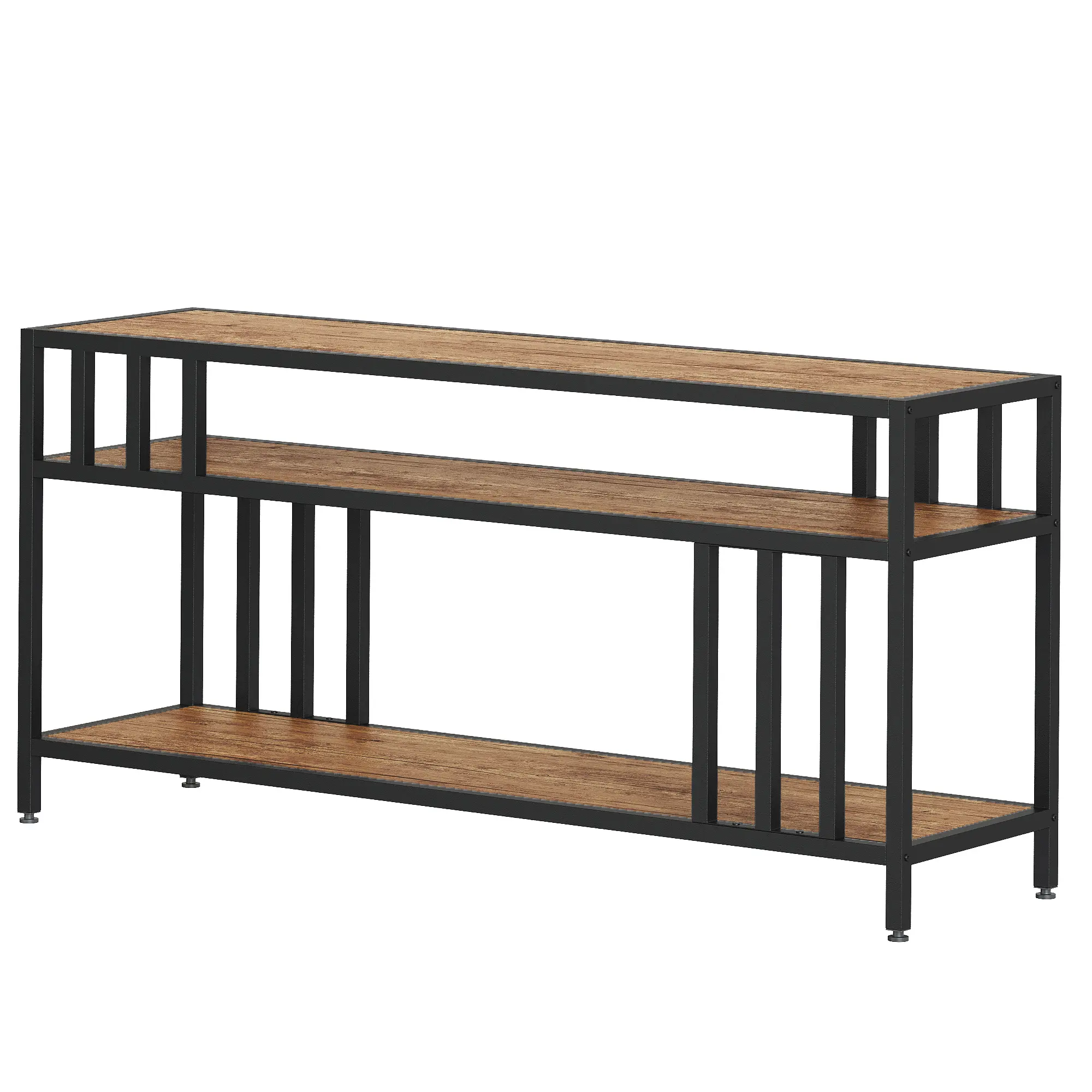 Garvee Industrial 3-Tier TV Stand – Wide Open Storage Entertainment Center for Living Room, Modern Wood Media Console for TVs up to 65 Inches, Grey