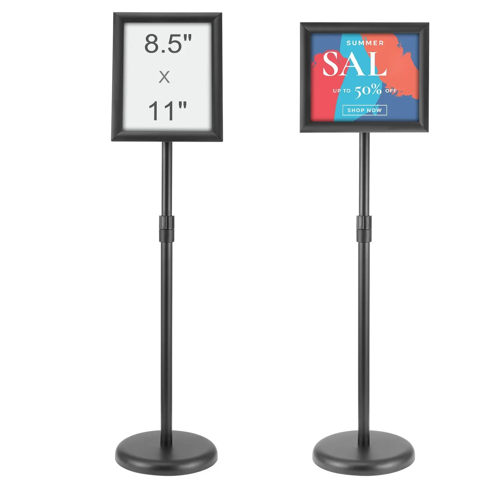 Black Aluminum Pedestal Sign Holder - 8.5x11in Adjustable Vertical-Horizontal Poster Stand, 820-1250mm Height, Round Base, Waterproof Durable Heavy-Duty Floor Display for Office Menus & Indoor-Outdoor Advertising