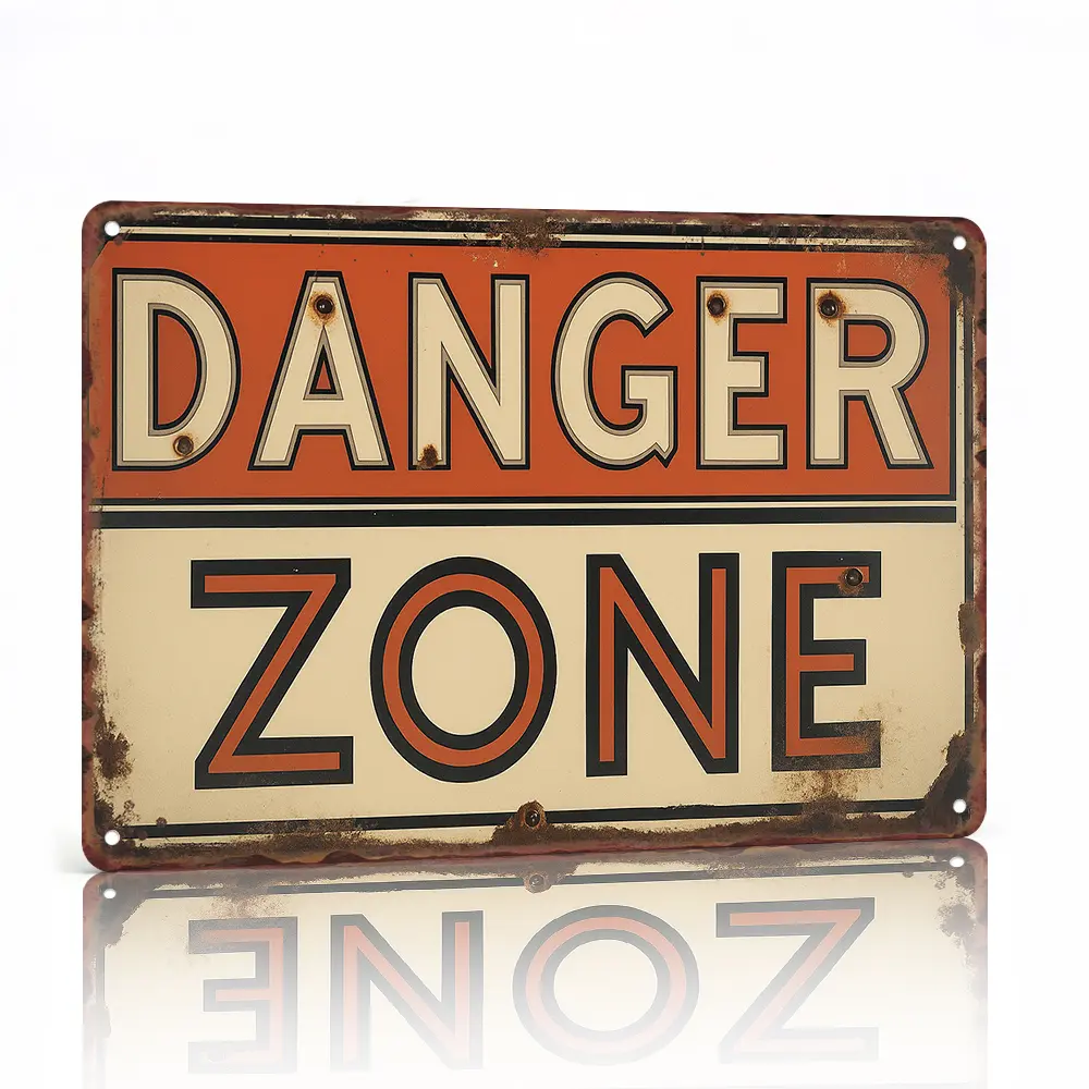 8x12 in Rectangle Lightweight Alum Industrial Retro Cream Grunge Rivet Distressed Danger Zone Sign, Classic Warning Road-Style Hanging Plaque, Waterproof Coating Home Decor for Garage Man Cave, Indoor-Outdoor Novelty Gift (Home Supplies, Plaques & Signs)