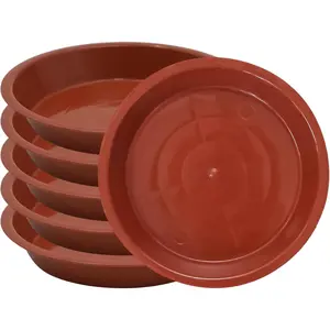 6pcs Terracotta Plastic Plant Saucers (6 inch) - Heavy Duty Indoor Plant Trays for Pots with Water Drainage, Drip Catcher & Decor (Set of 6 Round Saucers)