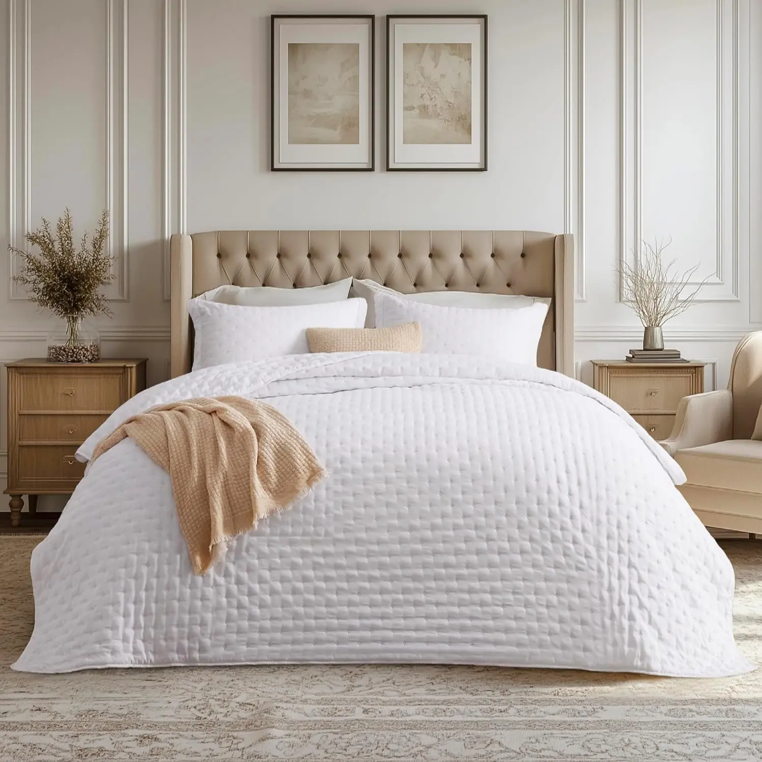 Large Bedspread Set with Two Pillowcases, Bright Clover Pattern, Soft Ultrasonic Cover, Modern All-Season Polyester Bedding, 90x90 Inches, Bedspreads Coverlets