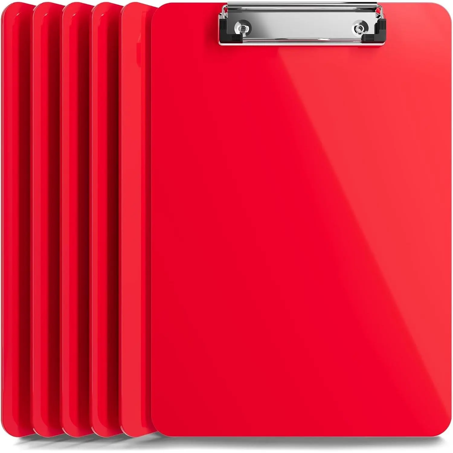 Set of 6 Red Acrylic Plastic Clipboards 12.5 x 9 Inch - Holds 100 Sheets, Low Profile Clip, Cute Aesthetic School Supplies for College Girls and Boys