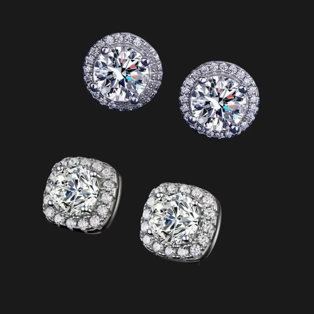 S925 Sterling Silver Stud Earrings, Minimalist Halo Sparkle 6A CZ in Multi-Size Round/Square Cuts for Daily, Party/Date Wear, Safe Wear