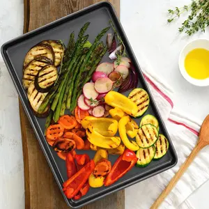 3-Piece Durable Bakeware Set, 0.8mm Thick Carbon Steel Baking Sheet Pans - Nonstick Diamond Texture Half/Jerry Roll Trays for Oven, Everyday Use for Dessert & Fruit